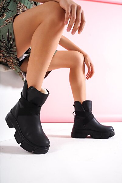 bescobel Γυναικείο Eli?na I?çi? Δερμάτινες μπότες με γούνινο γιακά