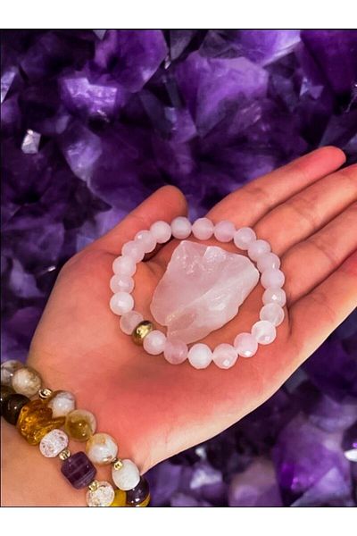 DOĞAL TAŞ CENNETİ Pink Quartz 8mm Diamond Cut Raw Stone
