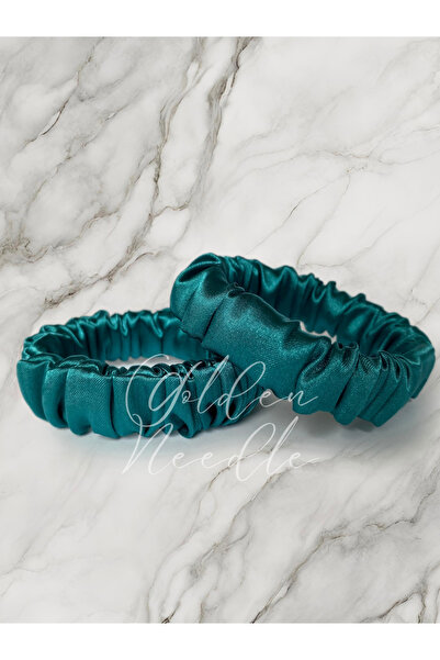 Golden Needle سوار Scrunchie صغير من قماش الساتان للنساء باللون الفيروزي، مجم...