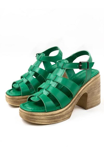 bescobel Women's Green Dencer High Heel Orthopedic Sole Platform 3-Stripes Sandals