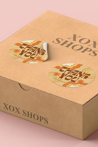 Basic Sense Thank You Sticker Coated Packaging Product Thanks Label Brown Orange - 3x3cm 90 Pieces - ST2054