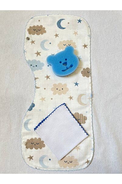 MASALBABY Muslin Double Layer Snap Bib / Shoulder Cover (With Bath Sponge & C...