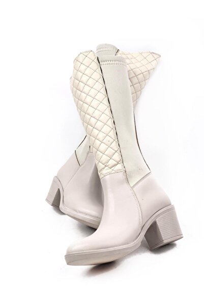 bescobel Γυναικείες μπότες Stretch με τακούνι σε μπεζ σχέδιο Capitune