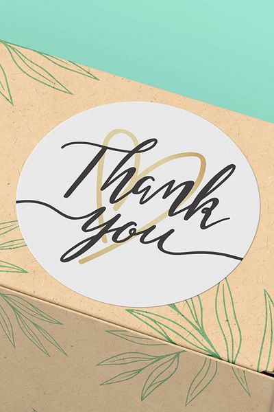 Basic Sense Coated Thank You Sticker Thanks Packaging Product Label Black with Yellow Heart - 3x3cm 90 Pieces - ST2080