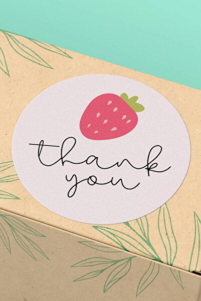 Basic Sense Thank You Sticker Teşekkürler Etiketi Pembe Çilek Kargo Paketleme...