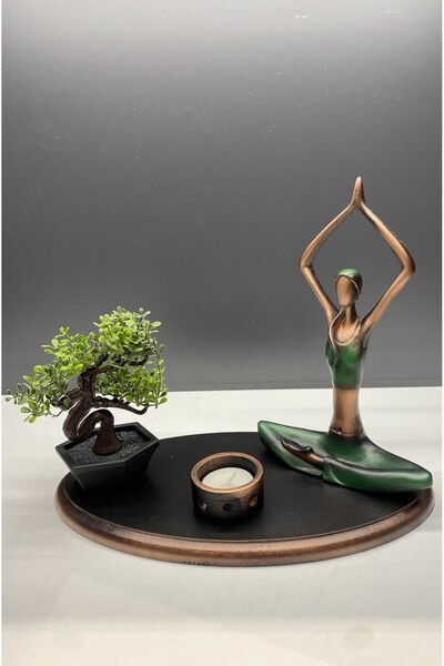 Gift Garden Yoga yapan kadın mumluk  eller yukarıda  ve mini ağaçlı biblo