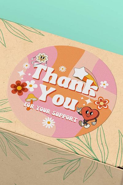 Basic Sense Thank You Sticker Packaging Packaging Product Label Patterned Four Your Support - 3x3cm 90 Pieces - ST2050