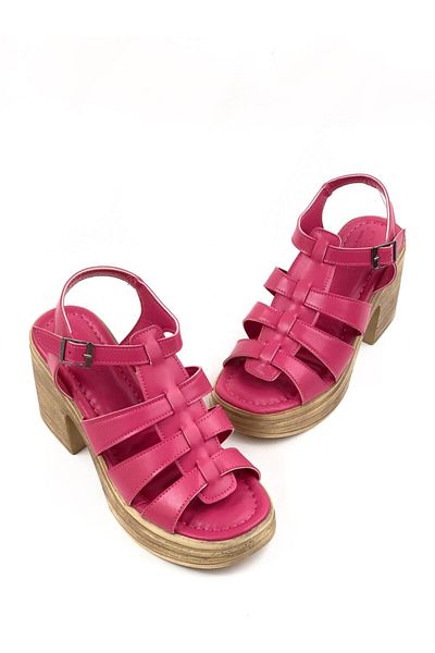 bescobel Women's Fuchsia Dencer High Heel Orthopedic Sole Platform 3-Stripes Sandals