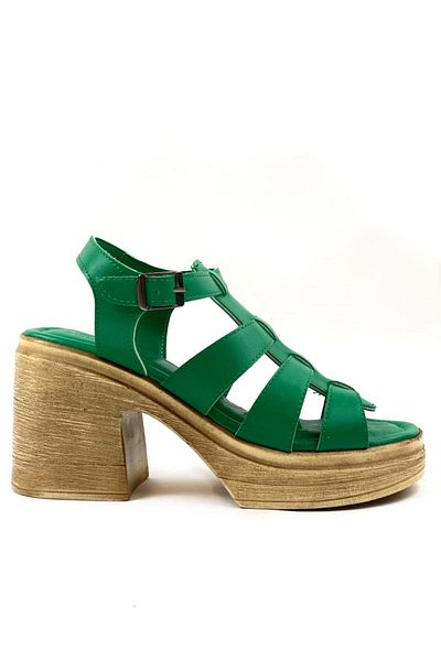 bescobel Women's Green Dencer High Heel Orthopedic Sole Platform 3-Stripes Sandals