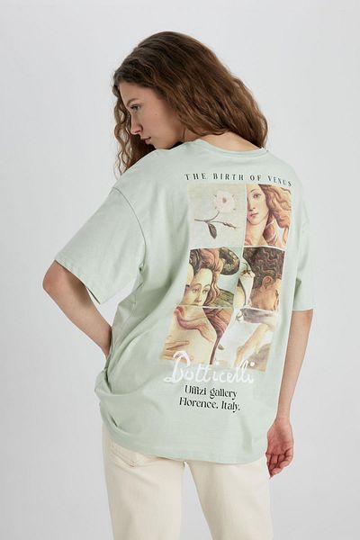 DeFacto Botticelli Oversize Crew Neck Back Print Tričko s krátkým rukávem C3777Ax24Sm