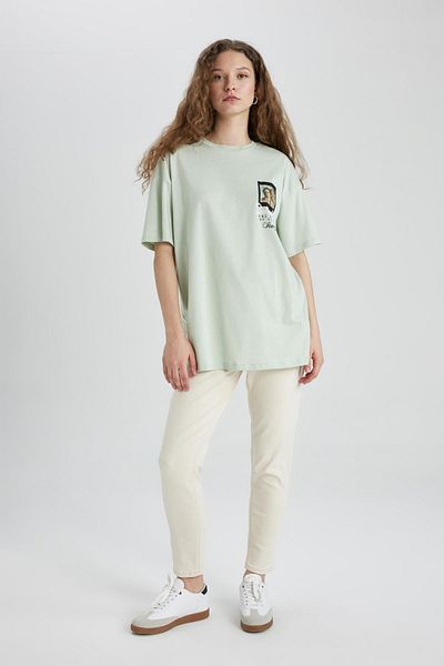 DeFacto Botticelli Oversize Crew Neck Back Print Tričko s krátkým rukávem C3777Ax24Sm