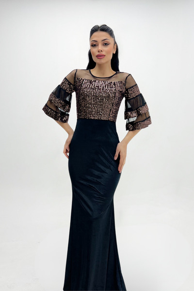 giyimmasalı Rochie de seara din catifea cu paiete de sus - Bronz
