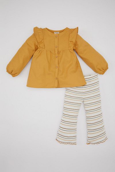 DeFacto Gestreifte Twill-Strumpfhose und Langarmshirt für Babys, 2er-Set – geknöpft C0772a524sp