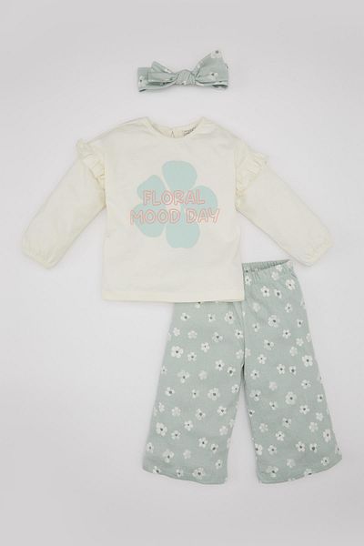 DeFacto Baby Girl Floral Long Sleeve T-shirt Pants Headband 3-Piece Set C2154a524sp