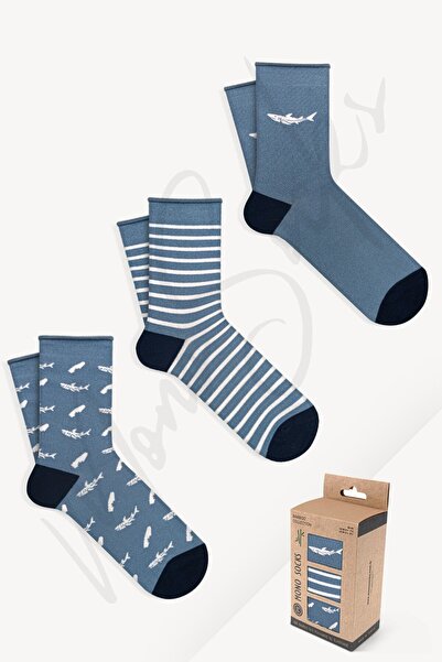 Mono Socks 3 Pack Shark Patterned Elasticless Bamboo Socks