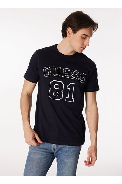 Guess Ανδρικό μπλουζάκι με λαιμόκοψη με στάμπα Navy Blue M4RI22K8FQ4G7V2_SS CN GUESS 81 PATC