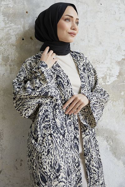 InStyle Coiled Patterned Long Kimono - Black