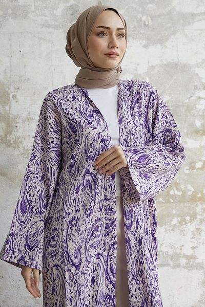 InStyle Spiral Patterned Long Kimono - Purple