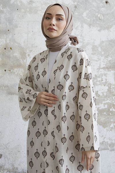 InStyle Ethnic Pattern Long Kimono - Brown