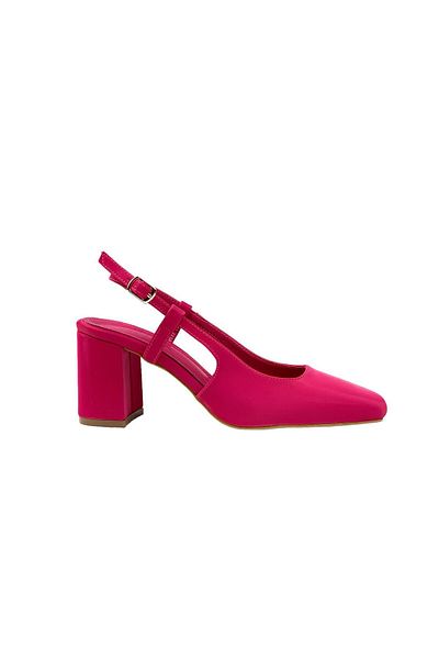bescobel Dámské fuchsiové hedvábné sandály s kulatou špičkou a otevřenou zády 8 cm
