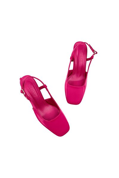 bescobel Dámské fuchsiové hedvábné sandály s kulatou špičkou a otevřenou zády 8 cm