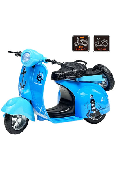 Toyaş Pull Drop 1:14 Die-Cast Clasic Metal Motorcycle Scooter Vintage Blue Gift Vehicles Toy Motos