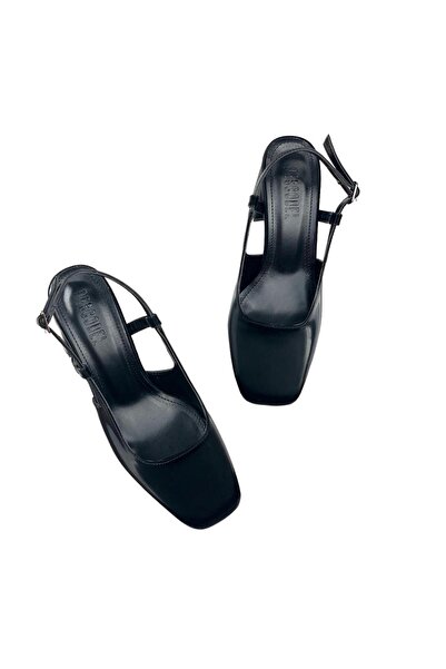 bescobel Women's Yalsa Black Silky Material Round Toe Open Back Sandals 8 Cm 112