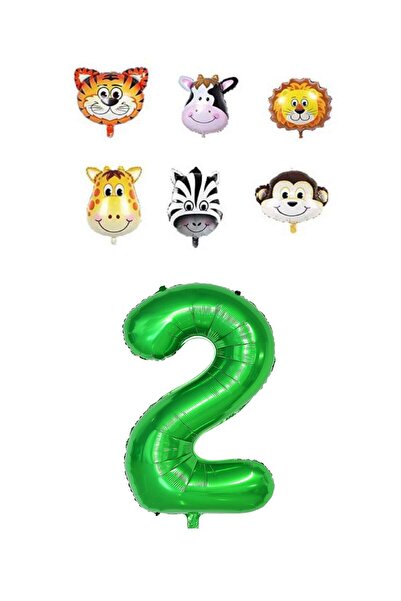 Generic Brand Green Number Safari Animals Themed Foil Balloon Set - Age 2
