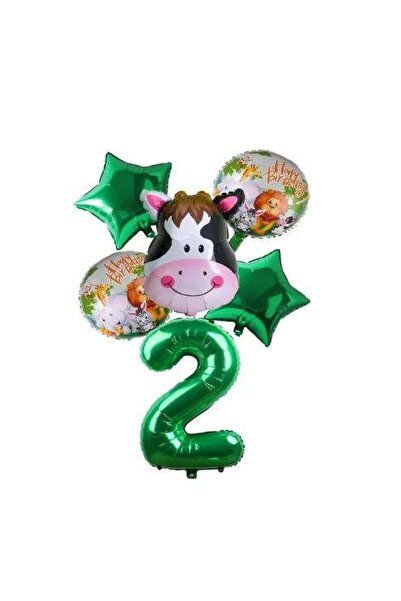 RÖNESANS PARTİ مجموعة بالونات فويل على شكل نجمة حيوان البقرة الخضراء - العمر 2