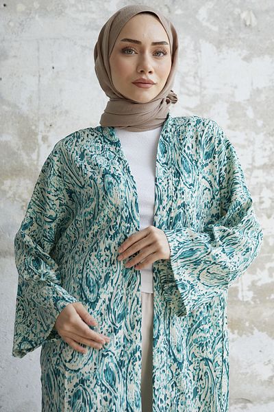 InStyle Spiral Patterned Long Kimono - Green