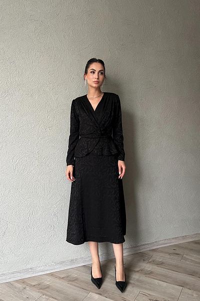 Seda Yalçın Atelier Black Rose Brooch and Pleat Detailed Double Breasted Dress