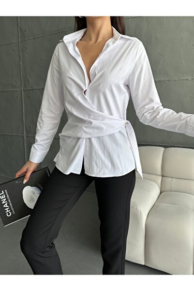SHULEBOUTİQUE Side Tie Long Sleeve Women's Shirt