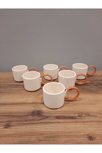 Keramika KERAMİKA BÜYÜK KULPLU ÇAY FİNCANI 6 ADET STACKABLE KREM KAHVE