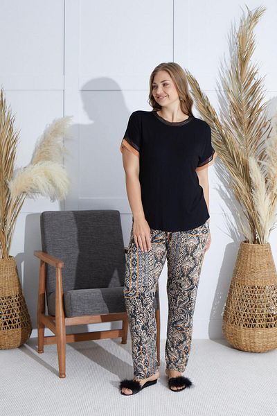 Sevim Women's Large Size Short Sleeve Black Pajamas Suit C0T8N651