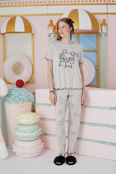 Sevim Set de pijamale cu mânecă scurtă, bej melange C7T2N751