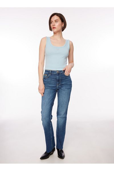 Guess Bustieră pentru femei cu gât polo Ice Blue W3YP68KA0H1-G79I