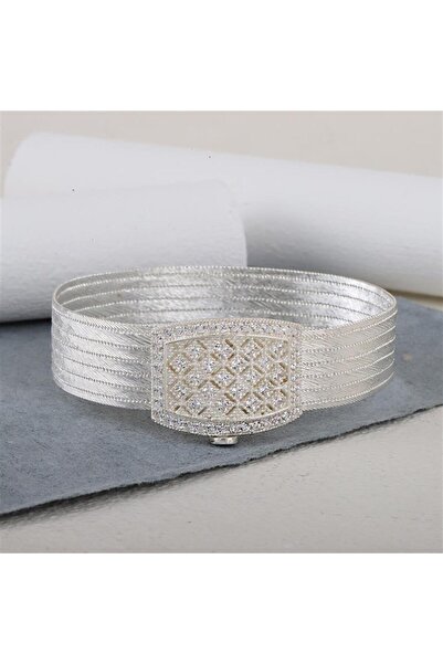 bestmysilver Kadın Gümüş Gold Trabzon Hasır Prenses Toka 7 Sıra Bileklik