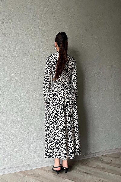 Seda Yalçın Atelier Ecru Black Patterned Shirt Skirt Set