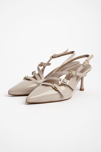 Lal Shoes & Bags Pantofi cu toc cu spate deschis și cu cataramă de marcă pentru femei-crem