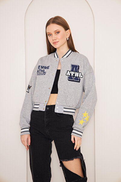 NEWLAKER ATHL Κεντητό Γυναικείο Crop College Μπουφάν