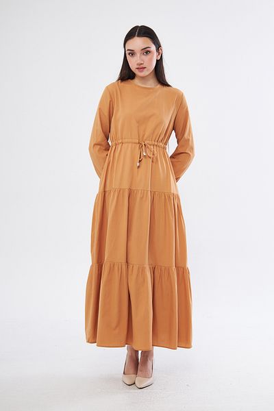 brako tekstil Women's Zero Neck Waist Tie-Up Folded Dress