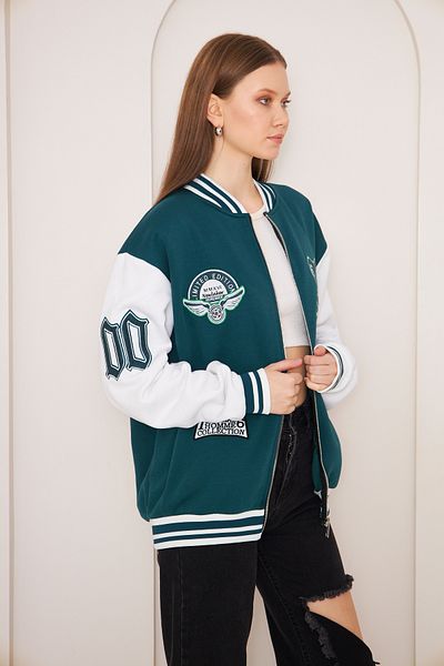 NEWLAKER Unisex Oversize GREEN OWNERS CLUB Bomber College Jacket