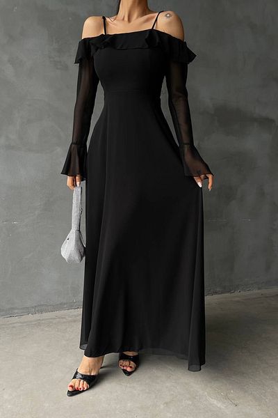 Ortaya Çık Black Madonna Collar Rope Strap Dress