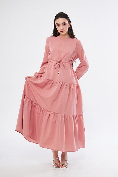 brako tekstil Women's Zero Neck Waist Tie-Up Folded Dress