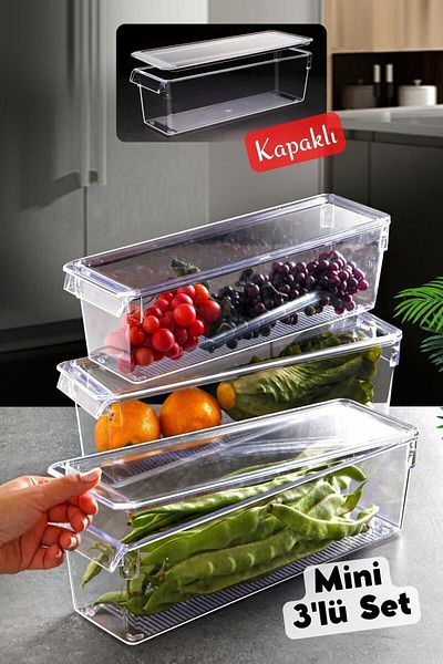 Nandy Home 3 Pieces Mini Tall Clear Refrigerator and Cabinet Organizer with Lid
