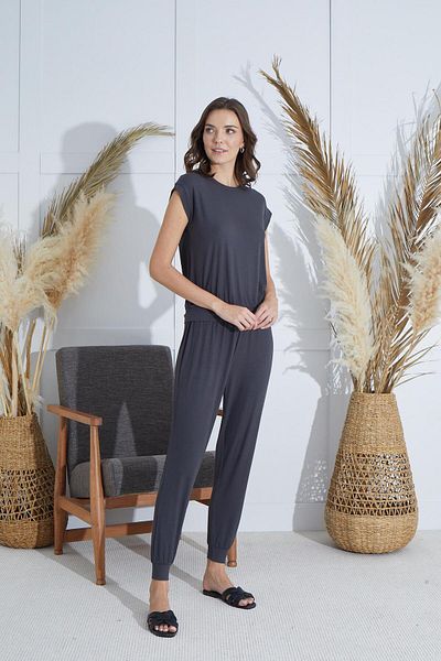 Sevim Women's Short Sleeve Anthracite Pajama Set C7T0N951