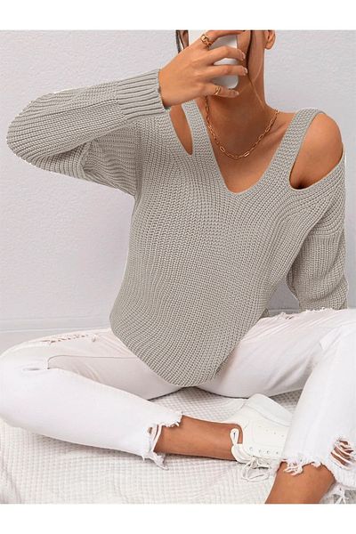 AQE FASHION Pulover tunică de damă, cu decolteu în V, cu bretele, decoltat din piatră