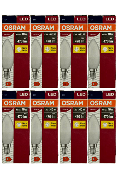 Osram 4,9W (40W) 2700K (Sarı Işık) E14 Duylu Led Ampul (8 Adet)