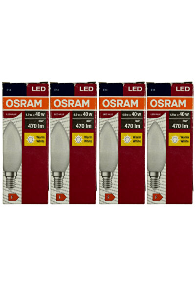 Osram 4,9W (40W) 2700K (Sarı Işık) E14 Duylu Led Ampul (4 Adet)