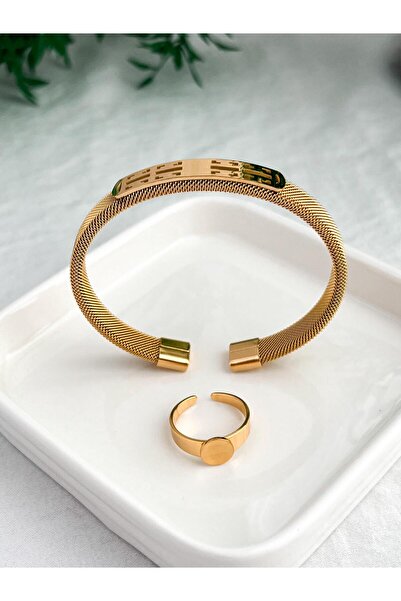 ALEYKA HASIR MODEL UNISEX PASLANMAZ ÇELİK BİLEKLİK YÜZÜK SETİ